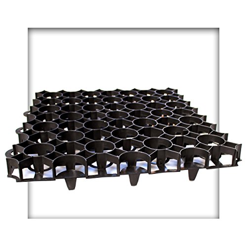Preisvergleich Produktbild Kieskönig Rasengitter 50x50x4 cm schwarz Rasengitterplatten Rasenwaben Rasenmatten mit Bodenkreuzen Bodenwaben 24 Stück (6 m²)
