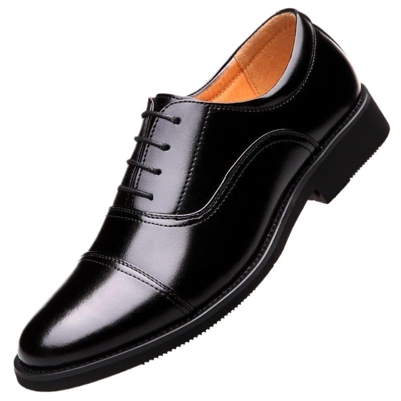 Men's Black Leather Oxford Shoes, Lace-Up Pointed Toe Dress Shoes, Casual Formal Footwear for Men, Fashion All-Match Loafers Shoes