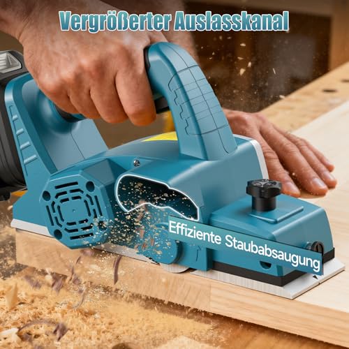 Yofuly Elektrohobel für Maa-kita 18V Batterie, 2×4.0Ah Batterie, Akku Hobel – 15000 U/min, 82mm Hobelbreite, 0-2mm Tiefeneinstellung, Hobelmaschine für die Holzbearbeitung Türen/Möbeln