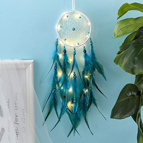 Yaochen Dreamcatcher Luz de LED indiana azul árvore da vida, decoração de casa, suspensório apanhado
