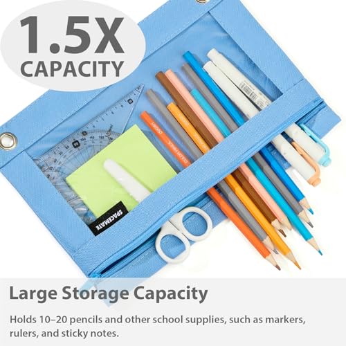 Image of SPACEMATE 2 Pack Pencil Pouch for 3 Ring Binder, Clear 3-Hole Zipper Case | Metal Grommets, School Supplies Organizer for Girls, Boys & Kids, Preppy Aesthetic Style, 1 Pack, Cornflower Blue