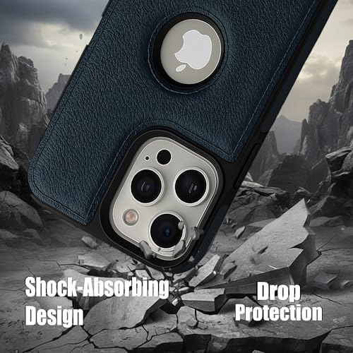 Image of Leather Case for Apple iPhone 15 Pro Premium Protective Stylish Slim Cover with Shockproof Raised Edges Blue