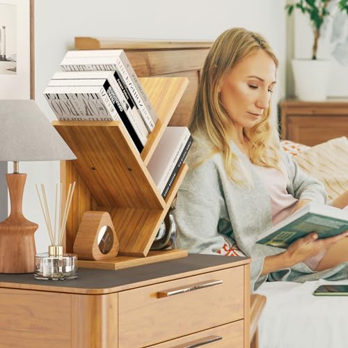 YMYNY Bücherregal im Baumform, 2 Ebenen Schreibtisch-Organizer, Modernes Holzregal für Bücher/Filme/CDs… – Ansicht 4