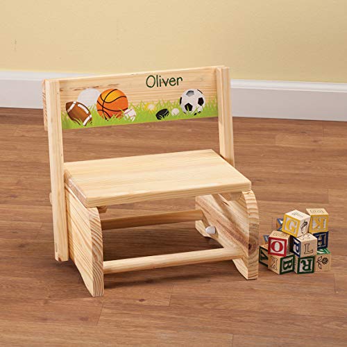 Custom 2-in-1 Children's Step Stool and Chair, Customized with Kid’s Name, Sports Design