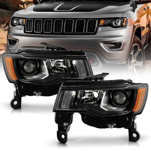 KEEKPO - For 2017 2018 2019 2020 2021 Jeep Grand Cherokee Halogen Type Black Projector Headlights Headlamps Left+Right