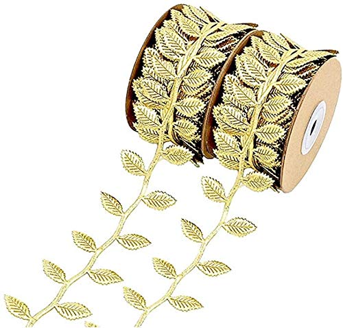 ANCLLO 10M Gold Leaves Leaf Ribbon Trim Rope for Garland DIY Crafts and Party Wedding Home Decorations, 10m x 4.5cm - Image 2