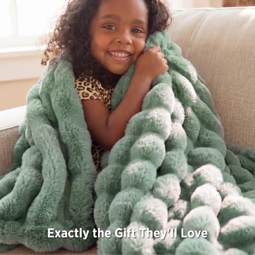 Image of Bedsure Fluffy Bubble Faux Fur Throw XL Blanket, 50 inchx70 inch, Sage Green
