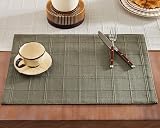 ZeeMart Linen Checked Farmhouse Placemats Set of 6, Olive 13x19in