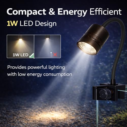 Image of VAYINATO Mini LED Aquarium Spotlight 1W | Focus Warm Light | Waterproof Submersible Lamp for Fish Tank & Aquarium Plants | Compact Clip-On Design