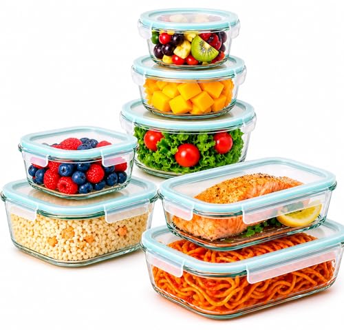 edihome, Boîte Alimentaire Hermétique en Verre, 8, 14 ou 18 pièces, pour aliments hermétiques, Résistant au lave-vaisselle, Rangement Cuisine, sans BPA, certifié...