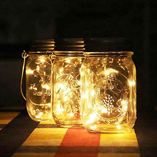 Epyz 20 LEDs Hanging Solar Light Outdoor Solar Mason Jar Lid Fairy String Lights for Patio, Garden, Yard and Lawn (Pack of 2, Warm Yellow Light)(Glass)