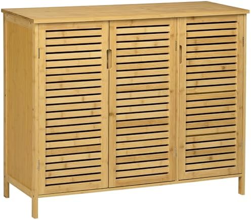 HOMCOM Bamboo Shoe Cabinet Cabinet Shoe Cabinet with 3 Shutter Do...