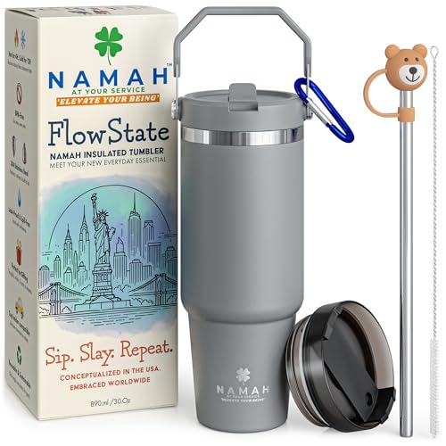 Image of Namah 890 ML Insulated Tumbler with Straw, Lid and Top Handle 890 ml & Leak Proof Stainless Steel Vacuum Sipper Bottle Hot & Cold Water Tumbler for Office Gym Travel Car Cup Holder Friendly