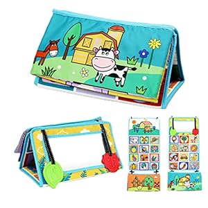 FZQBEY Babyspiegelboek, speelgoed met bijtring, stoffen boek, educatief speelgoed om op te lezen, patroon- en alfabet-initiatiespeelgoed voor baby’s – wasbaar, lichtecht, robuust