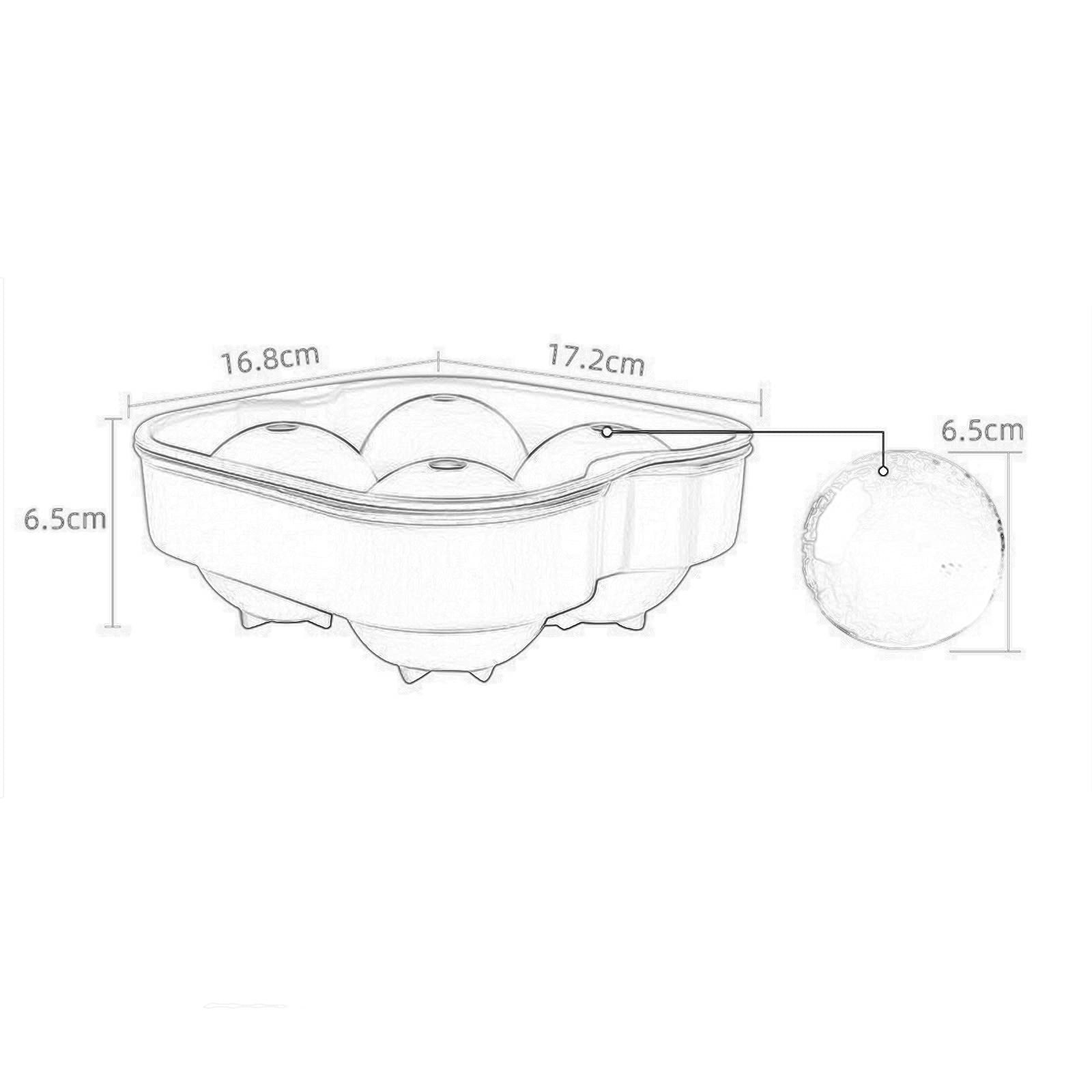 4er-Pack Silikon-Eiskugelform, runde Eiswürfelform mit Deckel, leicht zu lösen, gefriergeeignet und wiederverwendbar, BPA-frei, Grau