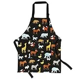 Children Aprons, Pure Cotton Canvas Kids Aprons with Adjustable Neck Strap and Pocket Animal Print C