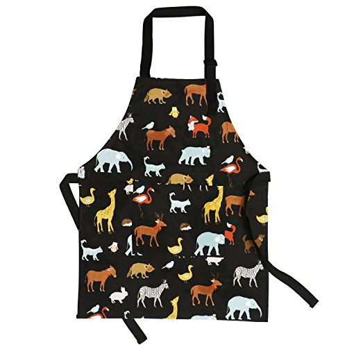 Children Aprons, Pure Cotton Canvas Kids Aprons With Adjustable Neck Strap And Pocket Animal Print Child Chef Aprons For Boys And Girls Cooking Baking Painting Aprons In 2 Sizes (Black 2, L) #TOP9