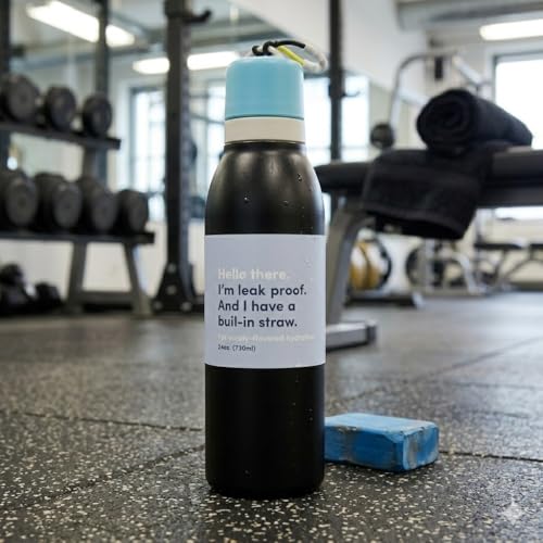Image of Water Bottle for Office Use - Leak Proof Stainless Steel Bottle with Built-In Straw, 24oz, BPA Free, Easy Carry Loop, Durable for Daily Hydration (Crow Black, 720 ML)
