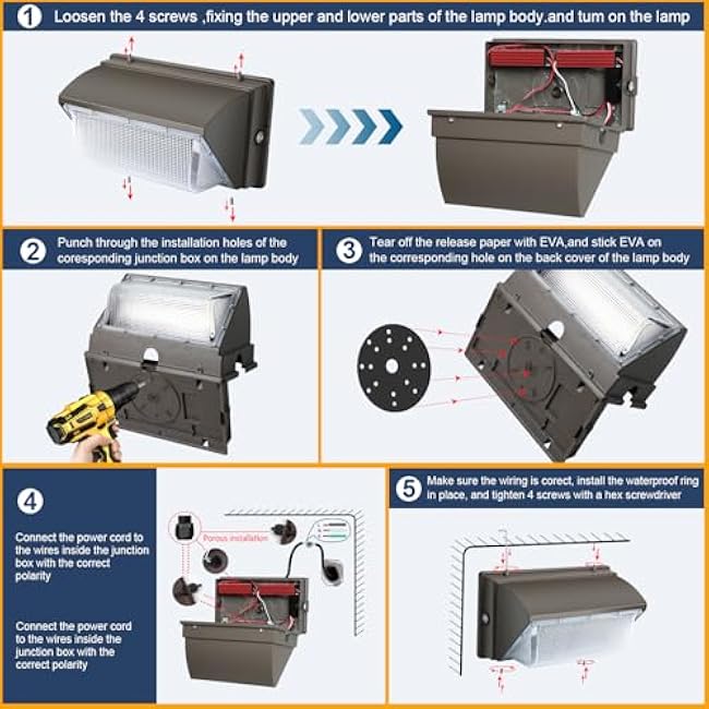 LED Wall Pack Light 500W Equivalent 18000LM LED Flood Security Light Dusk to Dawn Photocell 5000K 120W 100-277V Outdoor Wall Mount Lighting Commericial IP65 Waterproof for Yard Garage 4 Pack
