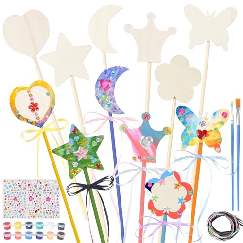 JIANGZHIB 12 Stück Zauberstab Bastelnset, Zauberstab Basteln Kindergeburtstag, DIY Prinzessin, Zauberstab Kinder Holz Bastel für Feen Geburtstag Deko, Party, Geschenk für Mädchen (6 Formen)
