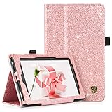 BENTOBEN Fire 7 Tablet Case 2017 Version, Luxury Sparkly Glitter Folio Stand Smart Cover with Stylus Holder Auto Wake/Sleep Slim Protective Tablet Case for Amazon Fire 7 2017 7th Generation, Rose Gold