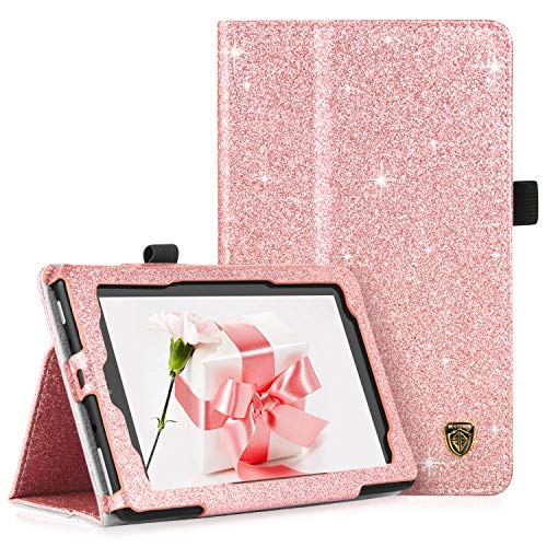 BENTOBEN Kindle Fire 7 Case (Compatible with 7th and 9th Generation Tablet, 2017 and 2019 Releases), Glitter Folio Stand with Stylus Holder Auto Wake/Sleep Protective Case for Amazon Fire 7, Rose Gold