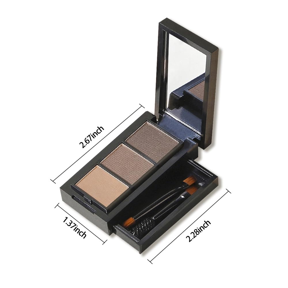 Polvo de cejas marrón medio claro para mujeres, kit de polvo de cejas gris pardo con cepillo, paleta de cejas de 3 colores de larga duración, relleno para dar forma natural a las cejas 6