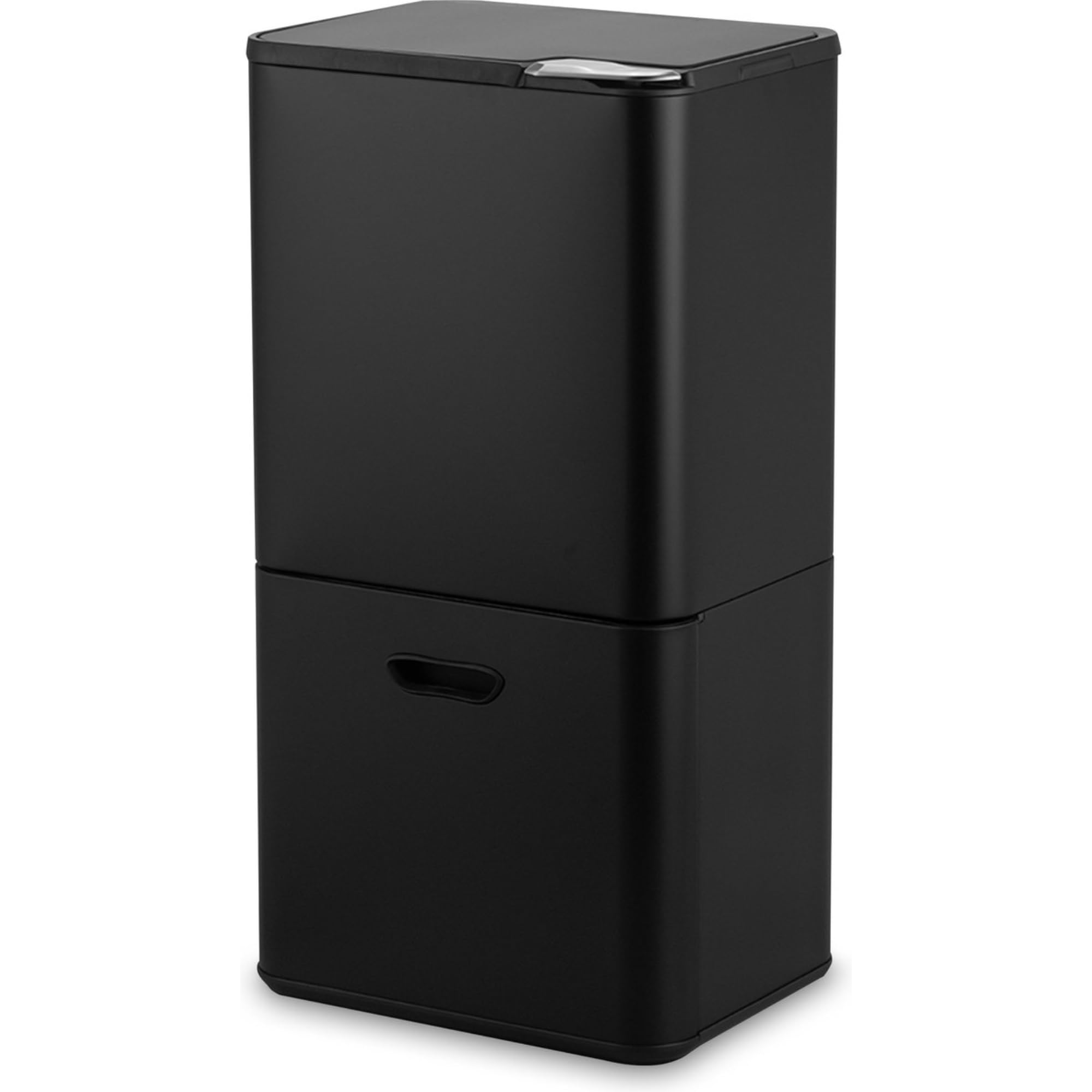 Bayt Cubo De Reciclaje De 60 L Para Cocina - Cubos De Cocina De 60 Litros Con Dos Cubos Interiores Para La Separación De Residuos | Cubo De Basura Vertical De Acero Inoxidable Negro Mate