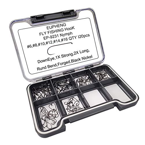 Eupheng Prime Assortment Barbless Fly Fishing Hooks Dry Wet Nymph Streamer Caddis Shrimp Pupea Jig Collection High Carbon Competition