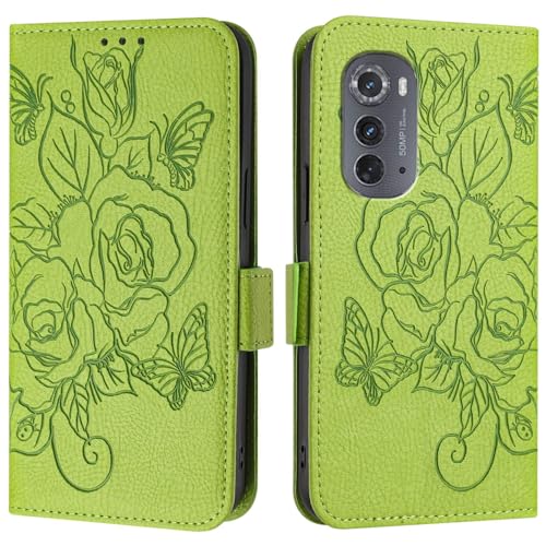 Étui à rabat Motorola Moto Edge 2022 en cuir PU vert avec porte-cartes