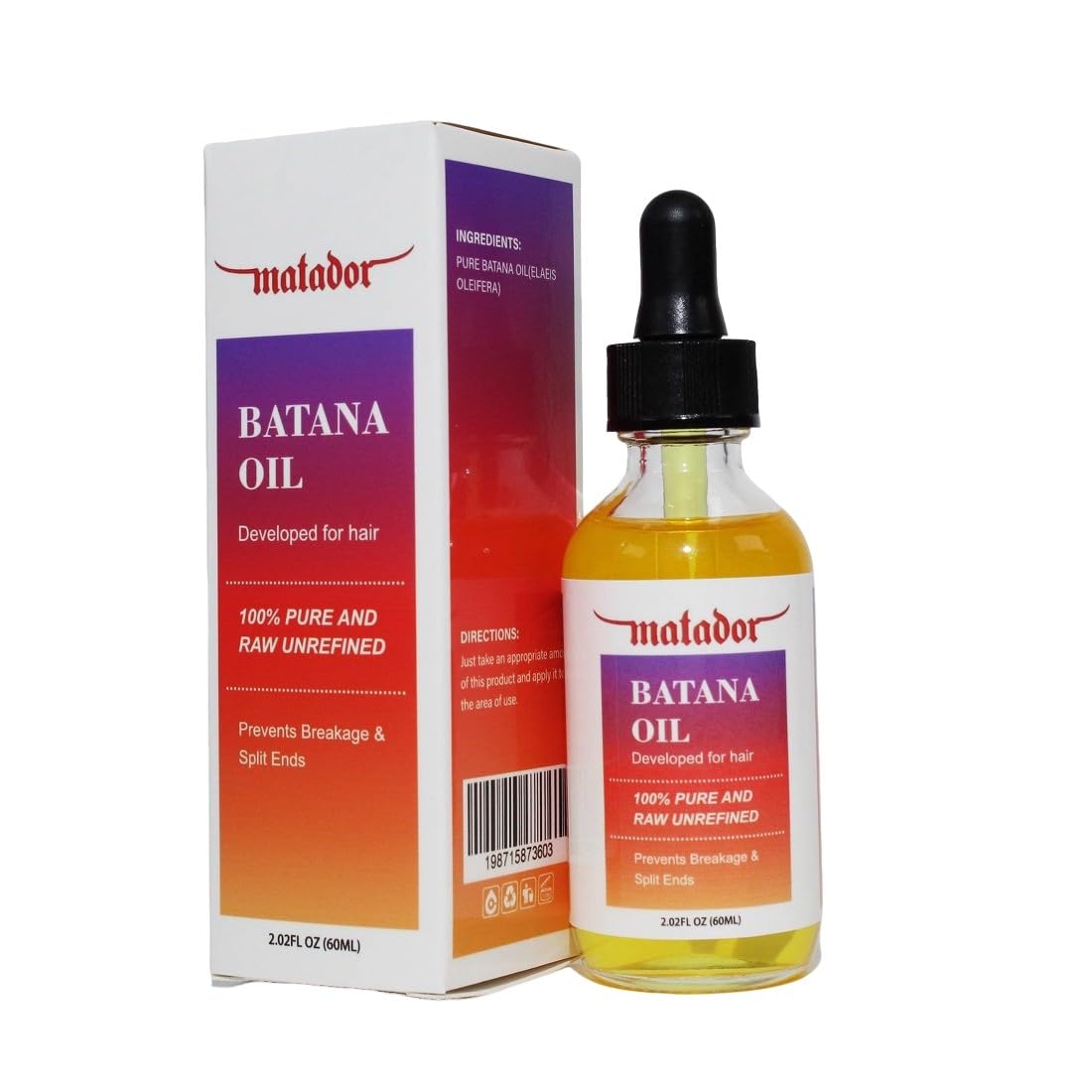 Matador Oil for Hair Growth with Scalp Massager - 100% Pure & Natural Batana Oil from Honduras, Eliminate Hair Split Ends,Enhances Hair & Skin Radiance Nourishment, All Hair Types 2.02 fl oz