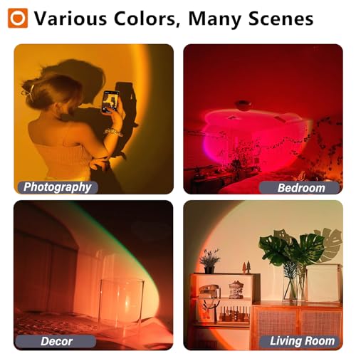 Image of LED Sunset Lamp Projector,Multicolor Changing with USB Port,Sunset Light 180Rotation for Room Decor,Sunset Lamp for Bedroom,Photography Party,Tiktok Live,Gift for Halloween, Christmas