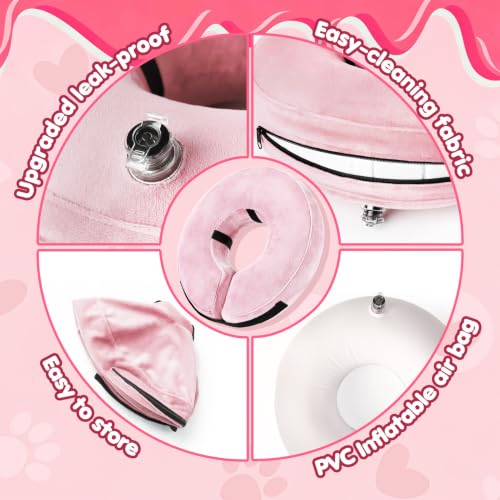 Image of Grand Line Inflatable Dog Cone Collar, Soft Pet Recovery After Surgery (M) | Does Not Block Vision | Protective Pet Neck Cone Alternative for Small, Medium, Large Dogs & Cats | Solid Pink