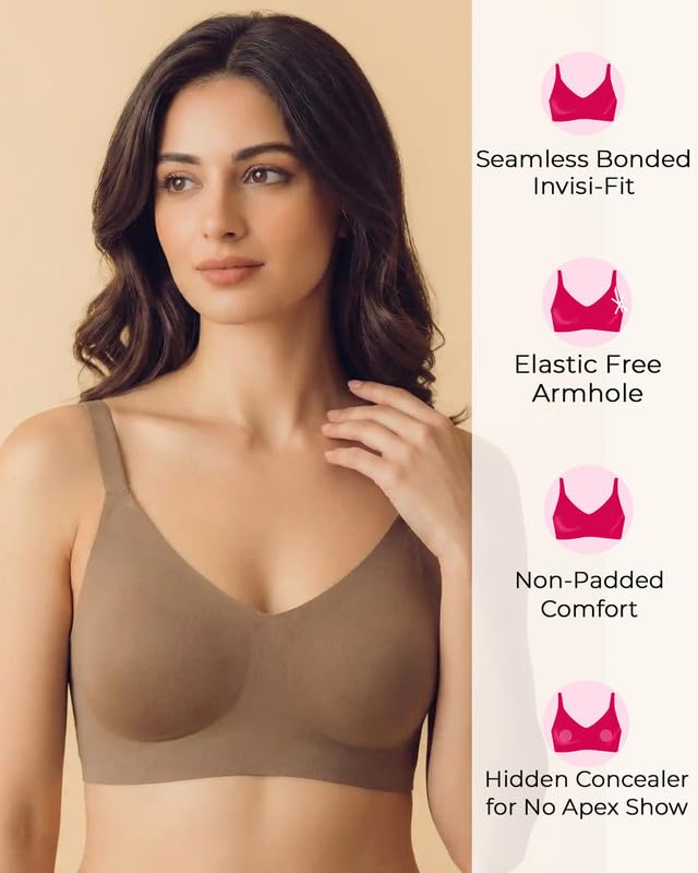Image of Tweens Cotton Non-Padded Bonded Bra for Women | Full Coverage Wire-Free Bra | Hidden Concealer | Seamless No-Dig Comfort | Breathable Cotton | Elastic-Free Bottom Band & Side Wings | Pack of 1|