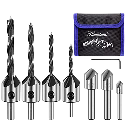 Himutain Countersink Drill Bits Set, Counter Sink Drill Bit Sets for Wood, 82 Degree High Carbon Steel Wood Countersink Bits (1/2' 3/8' 1/4')