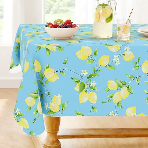 Smiry Rectangle Table Cloth, Waterproof Vinyl Tablecloths with Flannel Backing, Wipeable Spillproof Plastic Table Cover for Dinner and Outdoor (Blue & Yellow, 52" x 70") by Smiry - Used condition - US$7.10