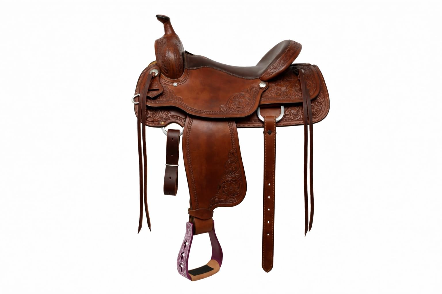 Western Show - Sillín de caballo con estribos de cuero de aluminio grabado en cruz 5145v