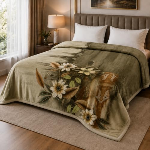 Image of ABRAZO Heavy Winter Blanket 5.5 Kg, 1040 GSM Double Layer Blanket for Double Bed, 220 x 240 cm, Extra Warm Soft & Cozy Winter Blanket, Heavy Winter Comforter Quilt Dohar - (Dried HERB)