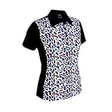 Monterey Club Women's Pro Leopard Print Block Polo Shirt #2350 (Black/White, Small)