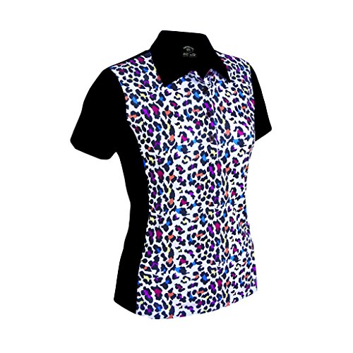 Monterey Club Women's Pro Leopard Print Block Polo Shirt #2350 (Black/White, Small) #TOP16