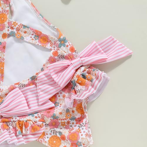 Image of Toddler Kids Girl One Piece Swimsuit Floral Sleeveless Backless Swimwear Bowknot Ruffled Bathing Suit Beachwear