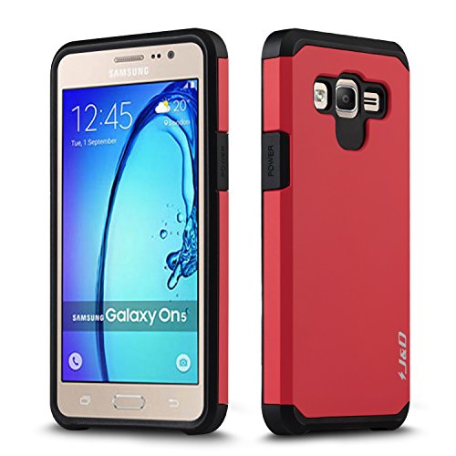 J&D Case Compatible For Galaxy On5 Case, Heavy Duty Dual Layer Hybrid Shock Proof Protective Rugged Bumper Case For Samsung Galaxy On5 Case, Red #TOP4