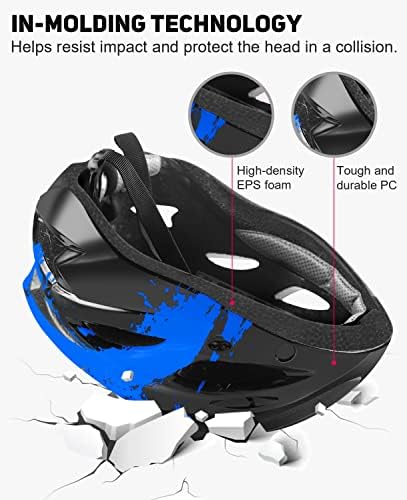 RaMokey Bike Helmet for Men Women, Lightweight Cycle Helmet with LED Light Magnetic Goggle Sun Visor, Mountain&Road Bicycle Helmets for Adult Cycling Adjustable Size (Fits 57-62cm)