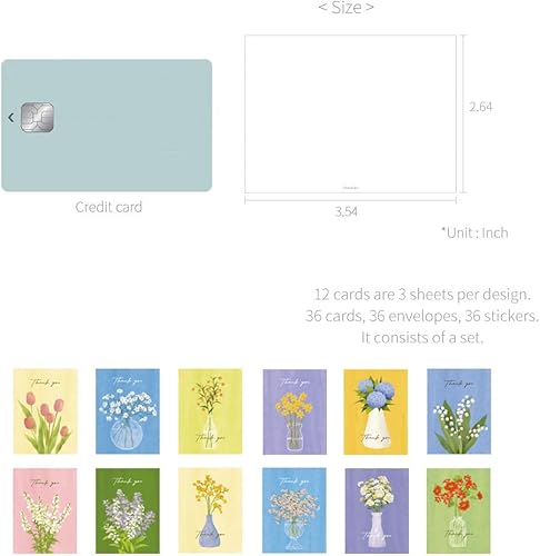 Miniatura 2 de Monolike Tarjeta de día a día, gracias - Serie Flores de Olivia.1 - Mezcla de 36 mini tarjetas individuales, 36 sobres, 36 calcomanías