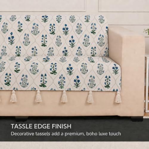 Image of STITCHNEST 'Eden Weaves Collection Series' 3 Seater Sofa Cover - Full Coverage| Elegant Woven Fabric, Decorative Tassels, Washable & Durable for Modern Living