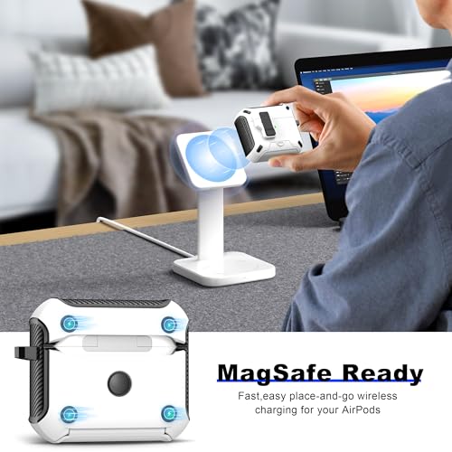 Image of RFUNGUANGO AirPods 3 Case with Lock Magnetic Lid Phone Stand, White