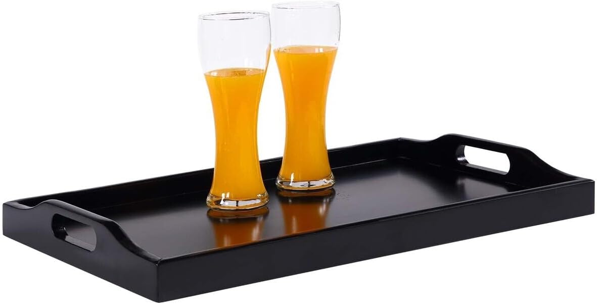 HomeStock Renaissance Romance Serving Tray, Black Finish, No Assembly Required, Can be Used for Serving or as a Decorative Piece, Crafted from Rubberwood