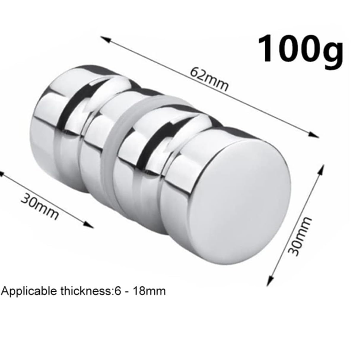 JJiaoLinin Shower Door knob Handle, Door Knob for Door, Aluminium Alloy Glass Knob, Round Door Knob, Chrome-Plated Solid Single Hole Handle (30mm) - Image 2