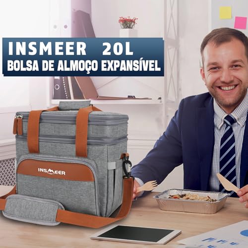 INSMEER Bolsa Térmico 20 Litros Para Lancheiras E Salgadinhos, 31 * 21 * 31Cm, Gris Saco Termica (Ci