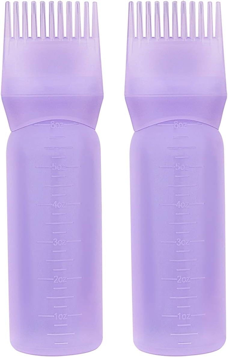 Yebeauty Root Comb Applicator Bottle, 2 Pack 6 Ounce Hair Oil Applicator Bottle for Hair Dye Bottle Applicator Brush with Graduated Scale- Purple